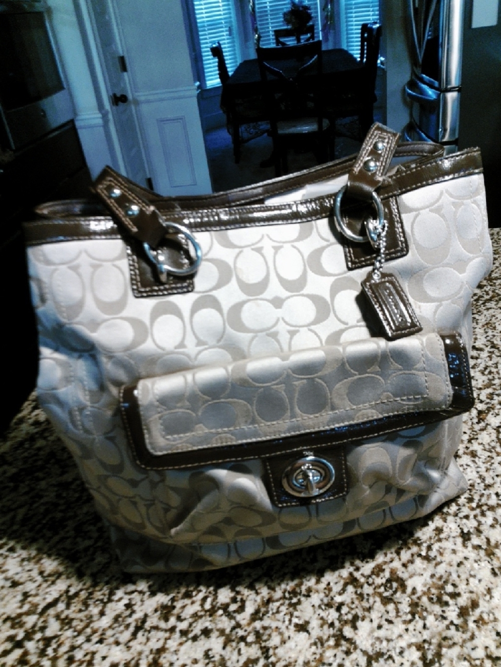 Coach Beige Signature Canvas Tote with Brown Trim EUC